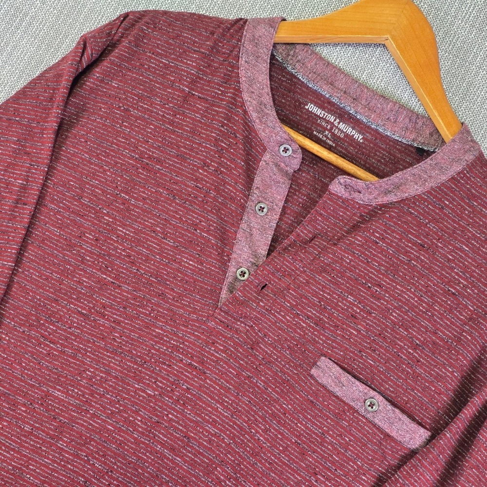 Johnston & Murphy Long Sleeve Henley Shirt Mens XL Maroon Red Pocket Classic